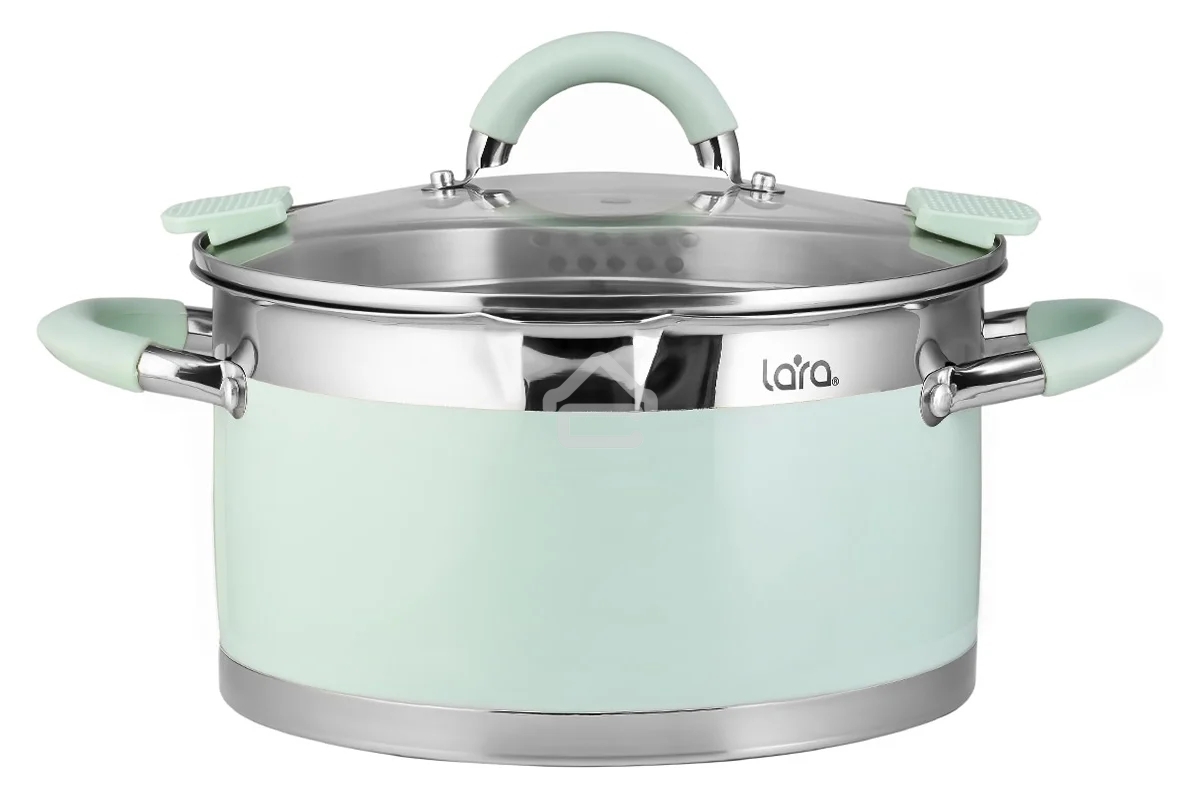 Кастрюля LARA LR02-543 MINT 22x12 см, 4,4 л, носик, индукционное дно, крышка с бортом, полипропилен, силикон, нержавеющая сталь