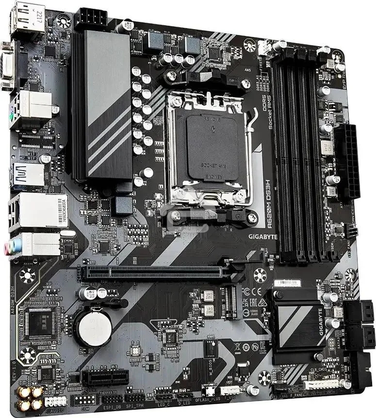 Материнская плата Gigabyte A620M DS3H, Micro-ATX, AM5, AMD A620, 4xDDR5, 4xSATA, 1xM.2, 1xPCI-E 4.0 x16, 1xPCI-E x1, 1xHDMI, 1xDP, 1xVGA, 1x 1Gb LAN, 1xUSB 3.2 Gen 1, 4xUSB 2.0, 3x3.5mm, 7.1, ATX