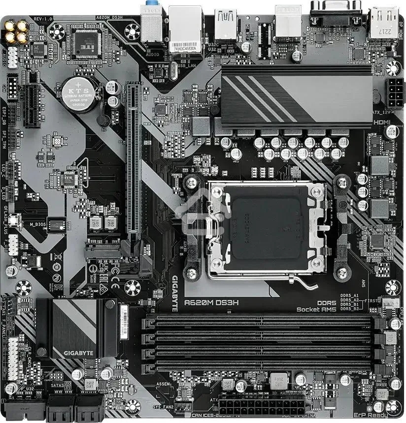 Материнская плата Gigabyte A620M DS3H, Micro-ATX, AM5, AMD A620, 4xDDR5, 4xSATA, 1xM.2, 1xPCI-E 4.0 x16, 1xPCI-E x1, 1xHDMI, 1xDP, 1xVGA, 1x 1Gb LAN, 1xUSB 3.2 Gen 1, 4xUSB 2.0, 3x3.5mm, 7.1, ATX
