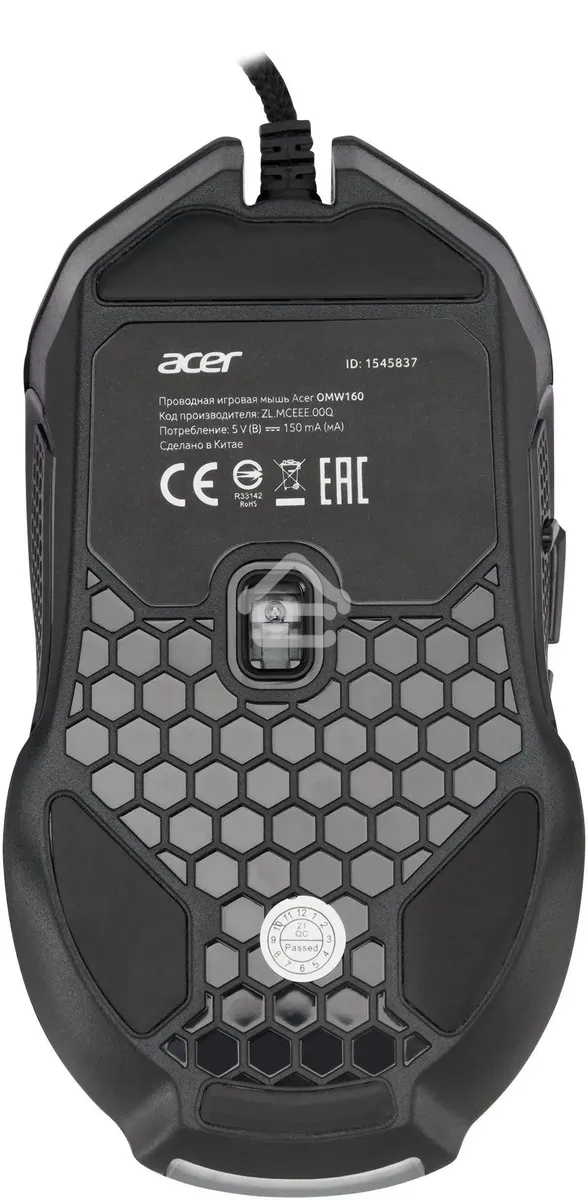 Мышь проводная Acer OMW160 черный, 6400 dpi, USB, кнопки - 8