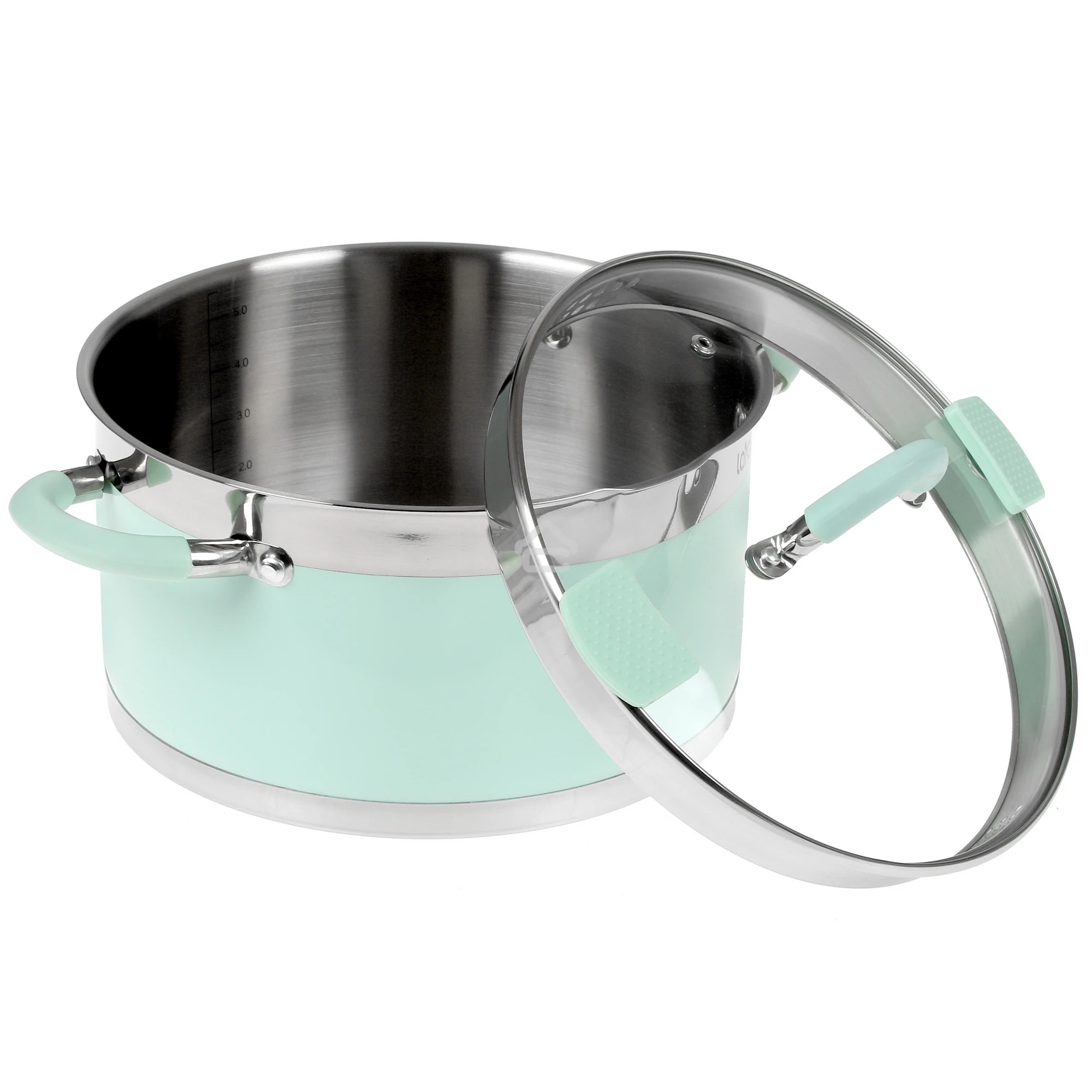 Кастрюля LARA LR02-544 MINT 24x13 см, 5,7 л, носик, индукционное дно, крышка с бортом, нержавеющая сталь