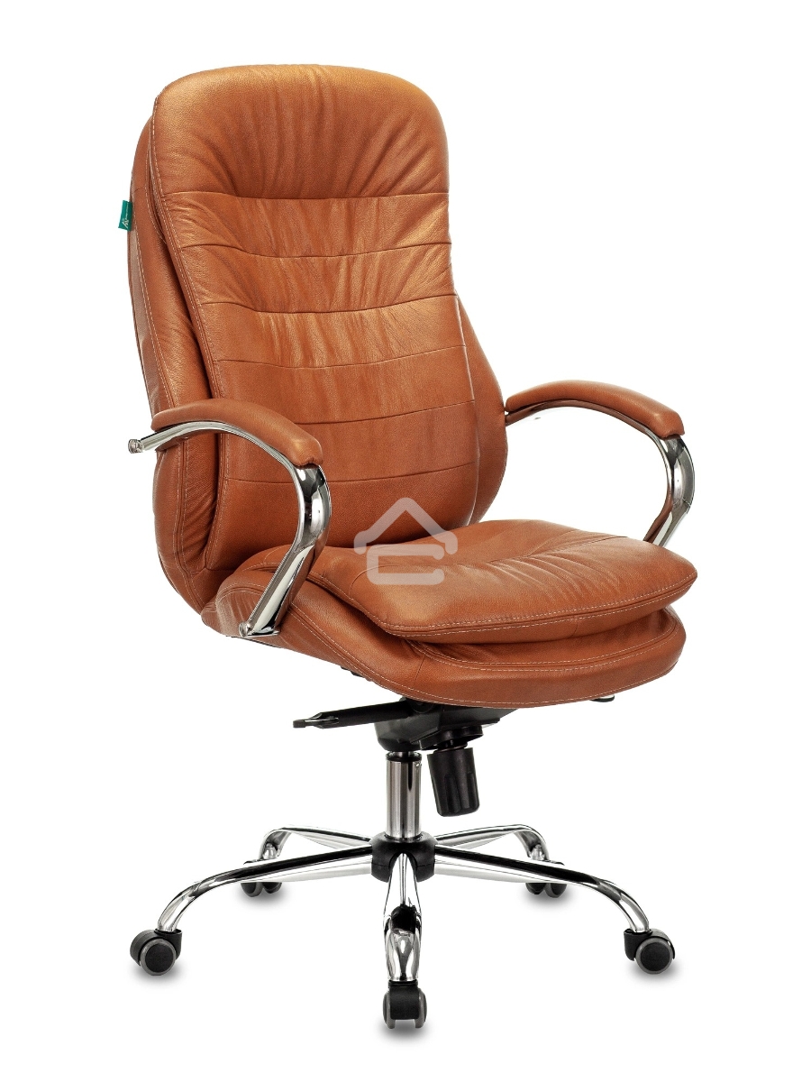 Кресло руководителя Бюрократ T-9950 Leather Ontano рыжий, кожа, крестовина хром