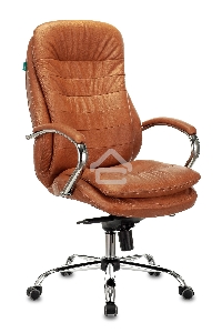 Кресло руководителя Бюрократ T-9950 Leather Ontano рыжий, кожа, крестовина хром