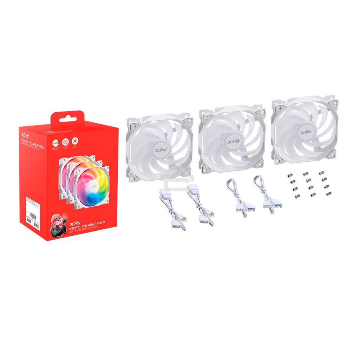 Комплект вентиляторов для корпуса ADATA XPG VENTO 120 ARGb PWM белый, 120 мм, 1850 об/мин, 21 дБ, 4 pin