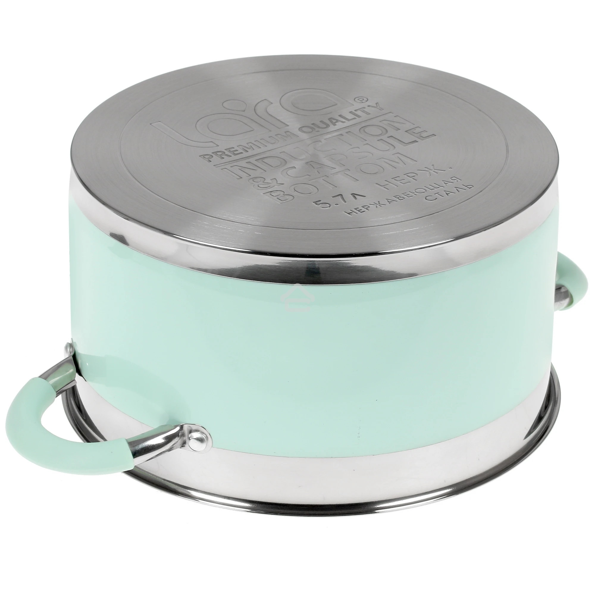 Кастрюля LARA LR02-544 MINT 24x13 см, 5,7 л, носик, индукционное дно, крышка с бортом, нержавеющая сталь