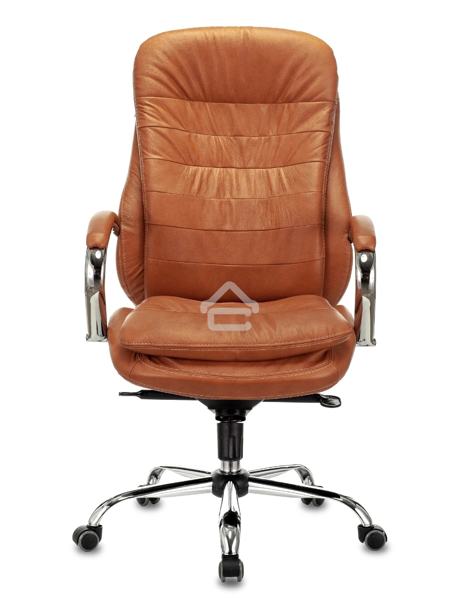 Кресло руководителя Бюрократ T-9950 Leather Ontano рыжий, кожа, крестовина хром