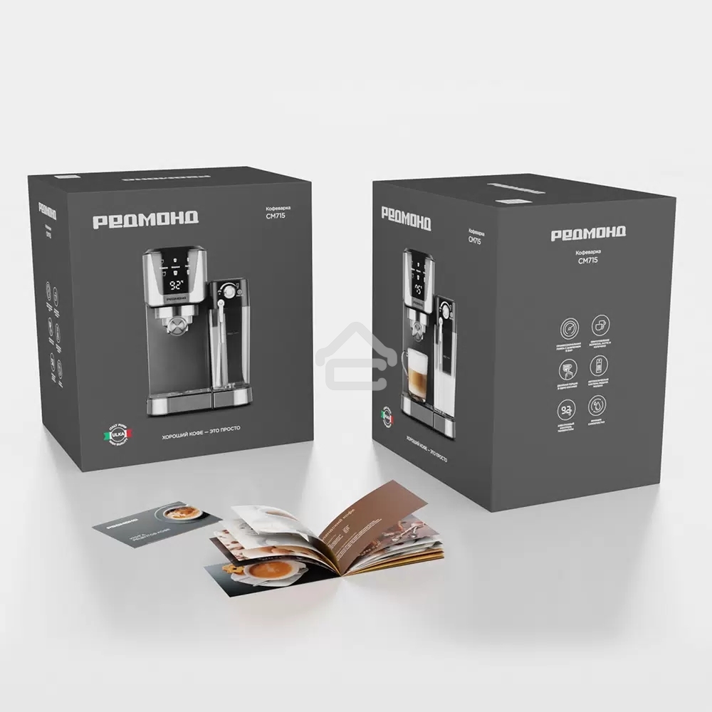 Кофеварка рожковая Redmond CM715 серебристый/черный, исп. кофе - молотый, 1 л, 1350 Вт, 15 Бар