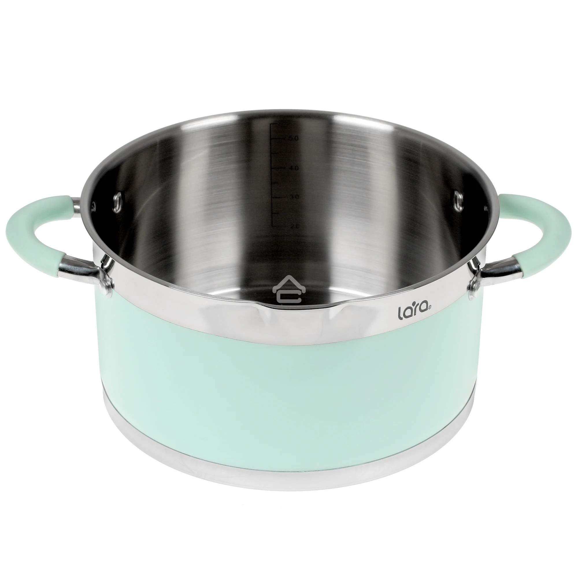Кастрюля LARA LR02-544 MINT 24x13 см, 5,7 л, носик, индукционное дно, крышка с бортом, нержавеющая сталь