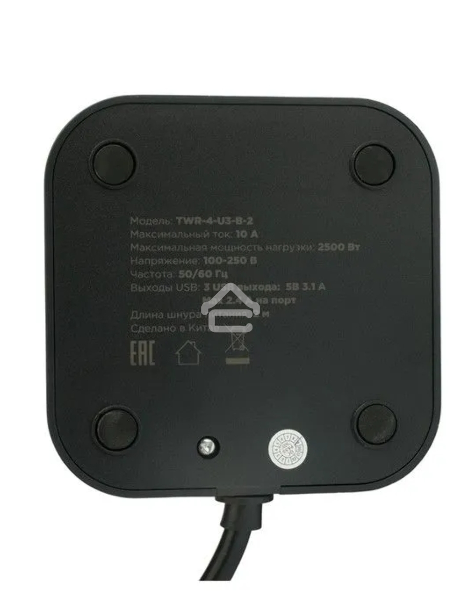Сетевой фильтр Cablexpert Tower TWR-4-U3-B-2, 4р, 10А, 3xUSB, 3.1А, 2м, ур.защиты 2+, черный, коробка