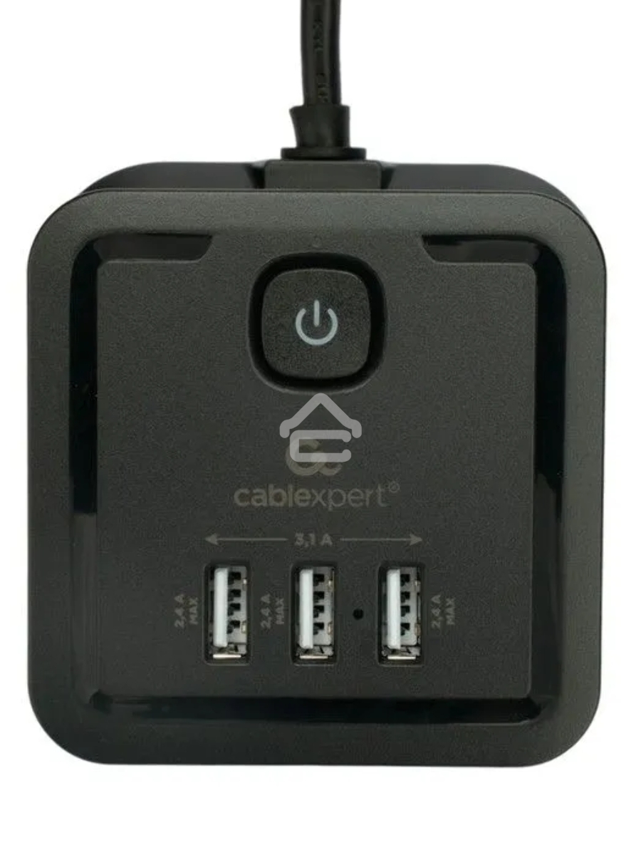 Сетевой фильтр Cablexpert Tower TWR-4-U3-B-2, 4р, 10А, 3xUSB, 3.1А, 2м, ур.защиты 2+, черный, коробка