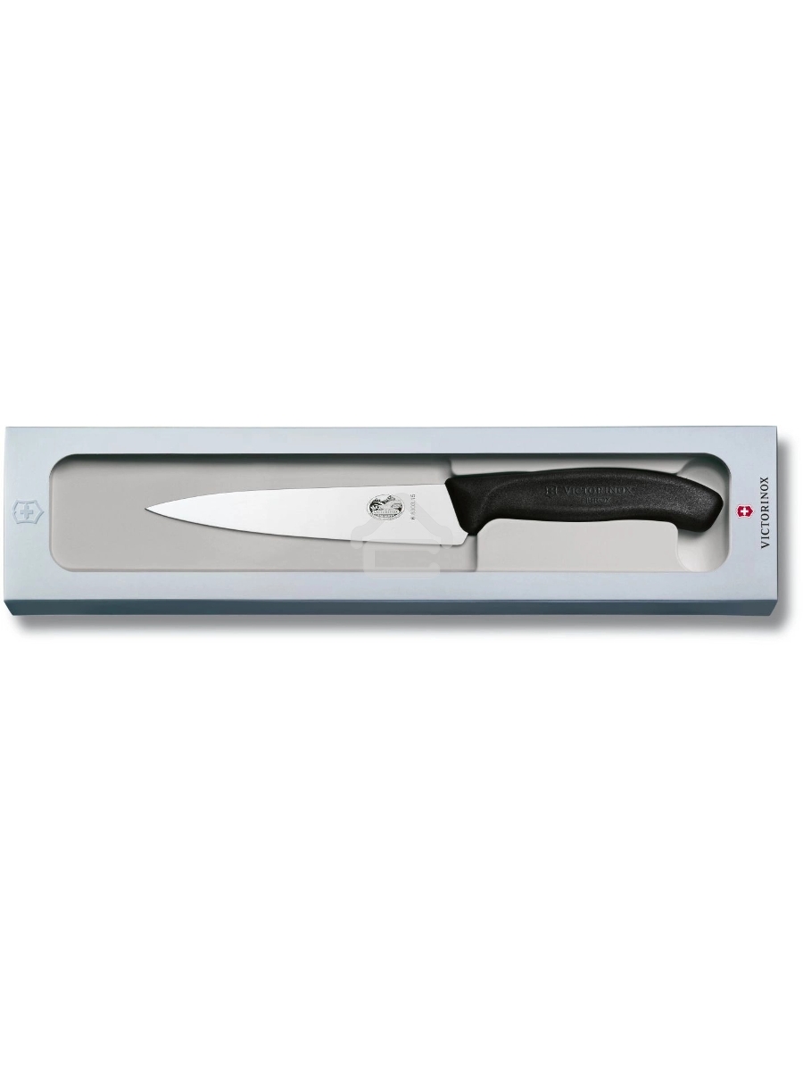 Нож кухонный Victorinox Swiss Classic (6.8003.15G) стальной разделочный лезв.150мм прямая заточка черный подар.коробка