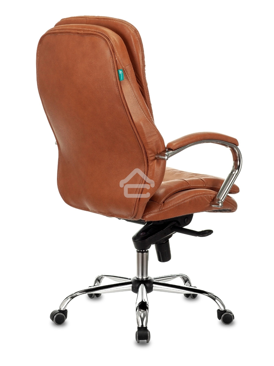 Кресло руководителя Бюрократ T-9950 Leather Ontano рыжий, кожа, крестовина хром