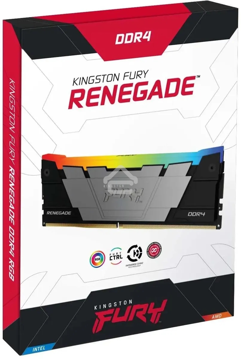 Оперативная память Kingston Fury Renegade, DDR4, 16GB (2x8GB), 4266MHz, CL19, DIMM, с радиатором, RGB, серебристый/черный