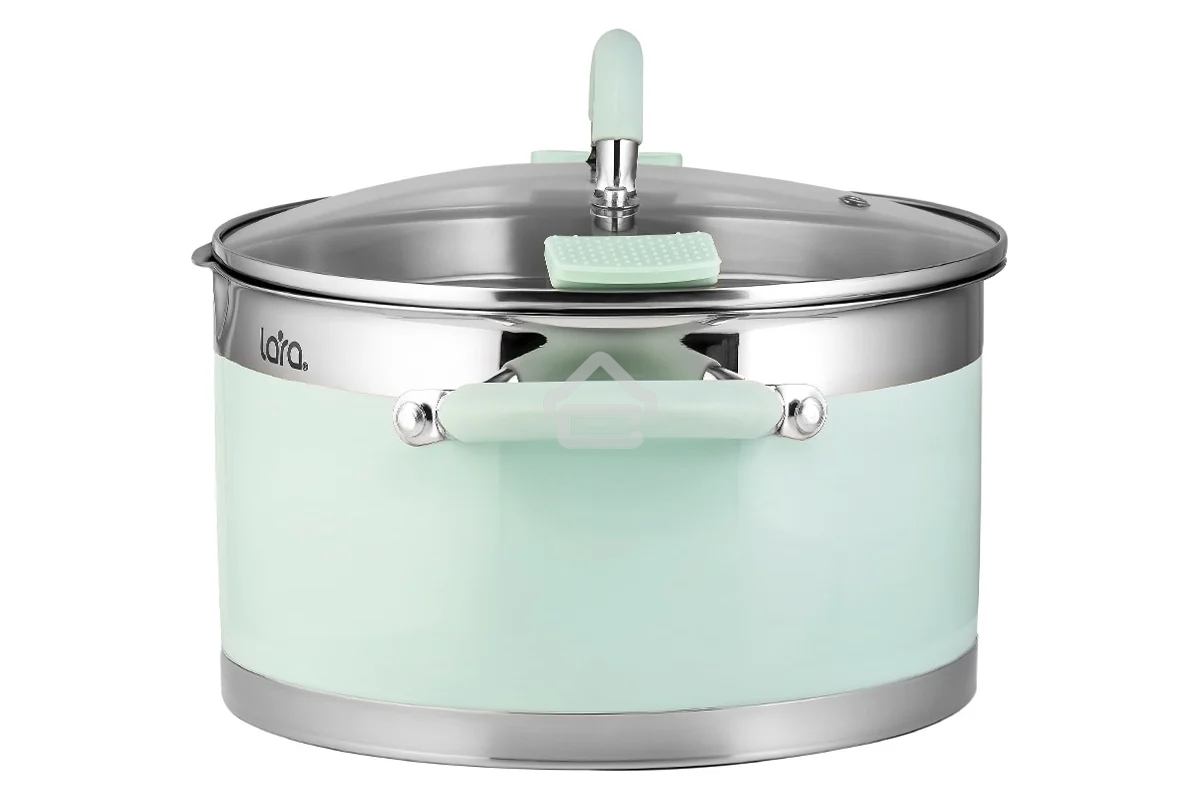 Кастрюля LARA LR02-544 MINT 24x13 см, 5,7 л, носик, индукционное дно, крышка с бортом, нержавеющая сталь