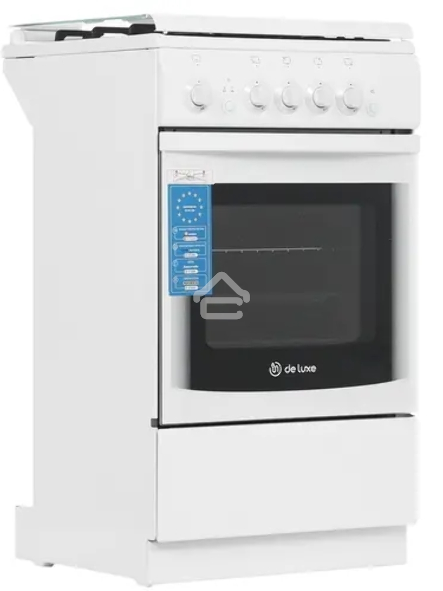 Плита газовая De Luxe 5040.44Г (КР) ЧР белый, конфорок 4 шт, духовка 46 л, 50 см x 85 см x 50 см