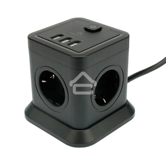 Сетевой фильтр Cablexpert Tower TWR-4-U3-B-2, 4 р, 10А, 3xUSB, 3.1А, 2 м, ур.защиты 2+, черный, коробка