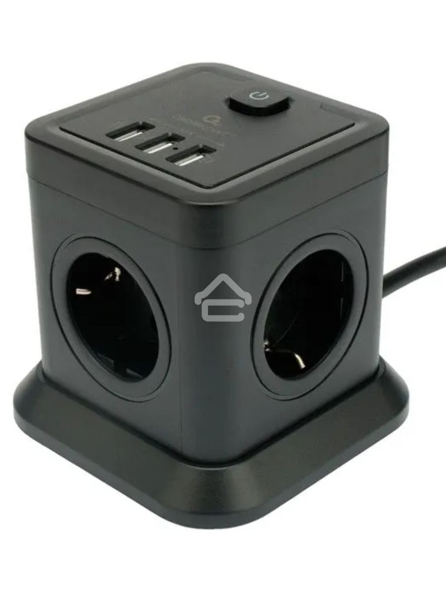 Сетевой фильтр Cablexpert Tower TWR-4-U3-B-2, 4р, 10А, 3xUSB, 3.1А, 2м, ур.защиты 2+, черный, коробка