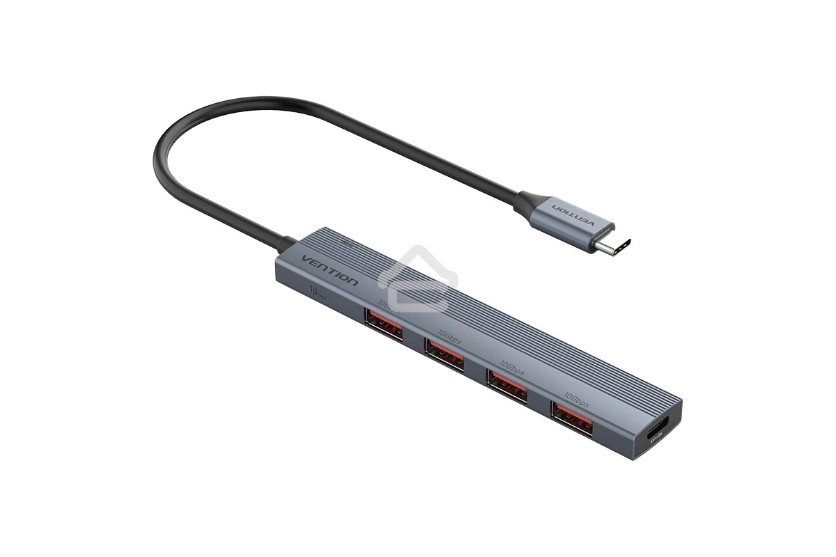 Концентратор Vention OTG USB 3.2 Gen 2 Type-C на 4 USB порта + USB-C PD Серый - 0.15м.