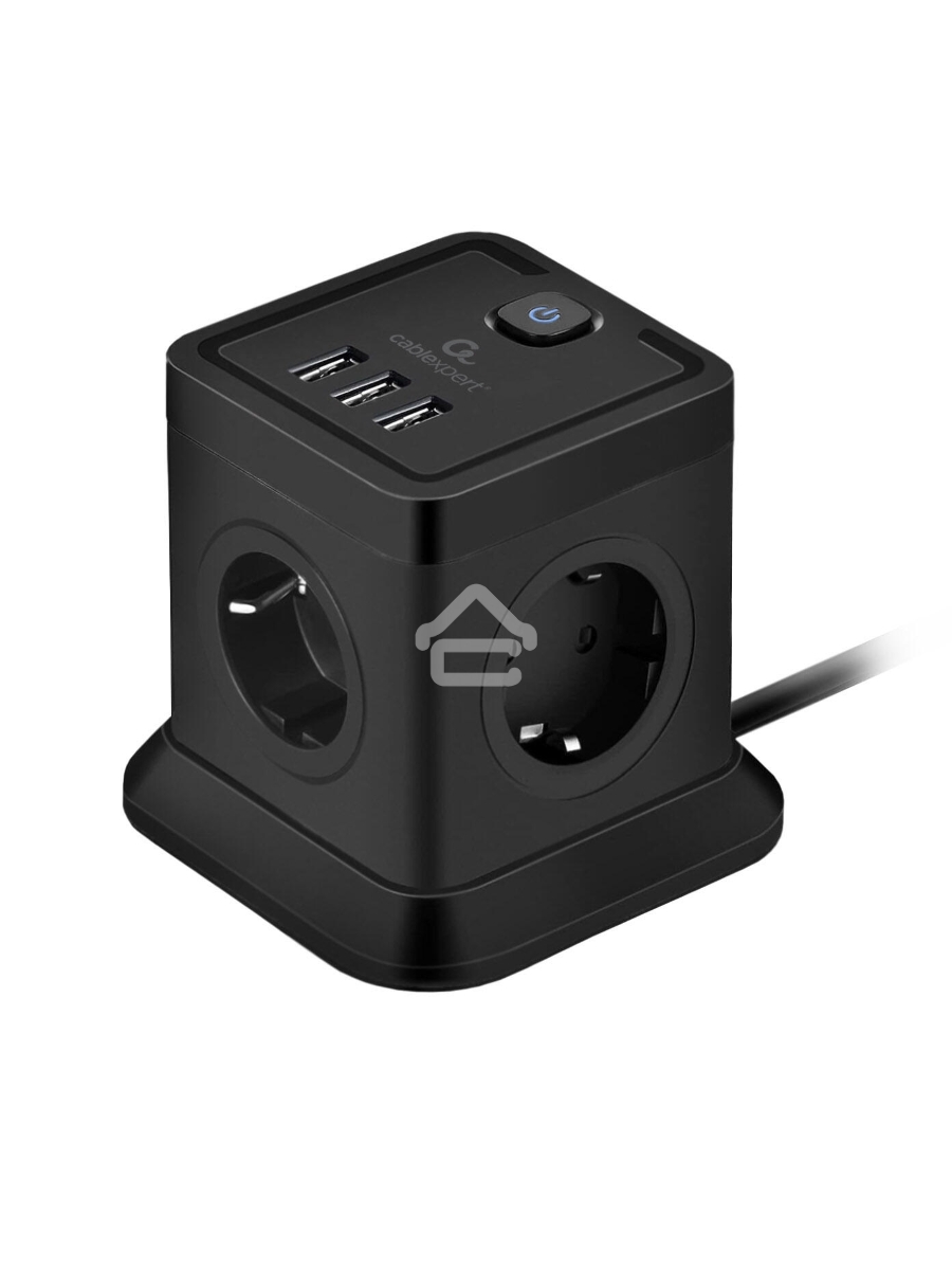 Сетевой фильтр Cablexpert Tower TWR-4-U3-B-2, 4р, 10А, 3xUSB, 3.1А, 2м, ур.защиты 2+, черный, коробка