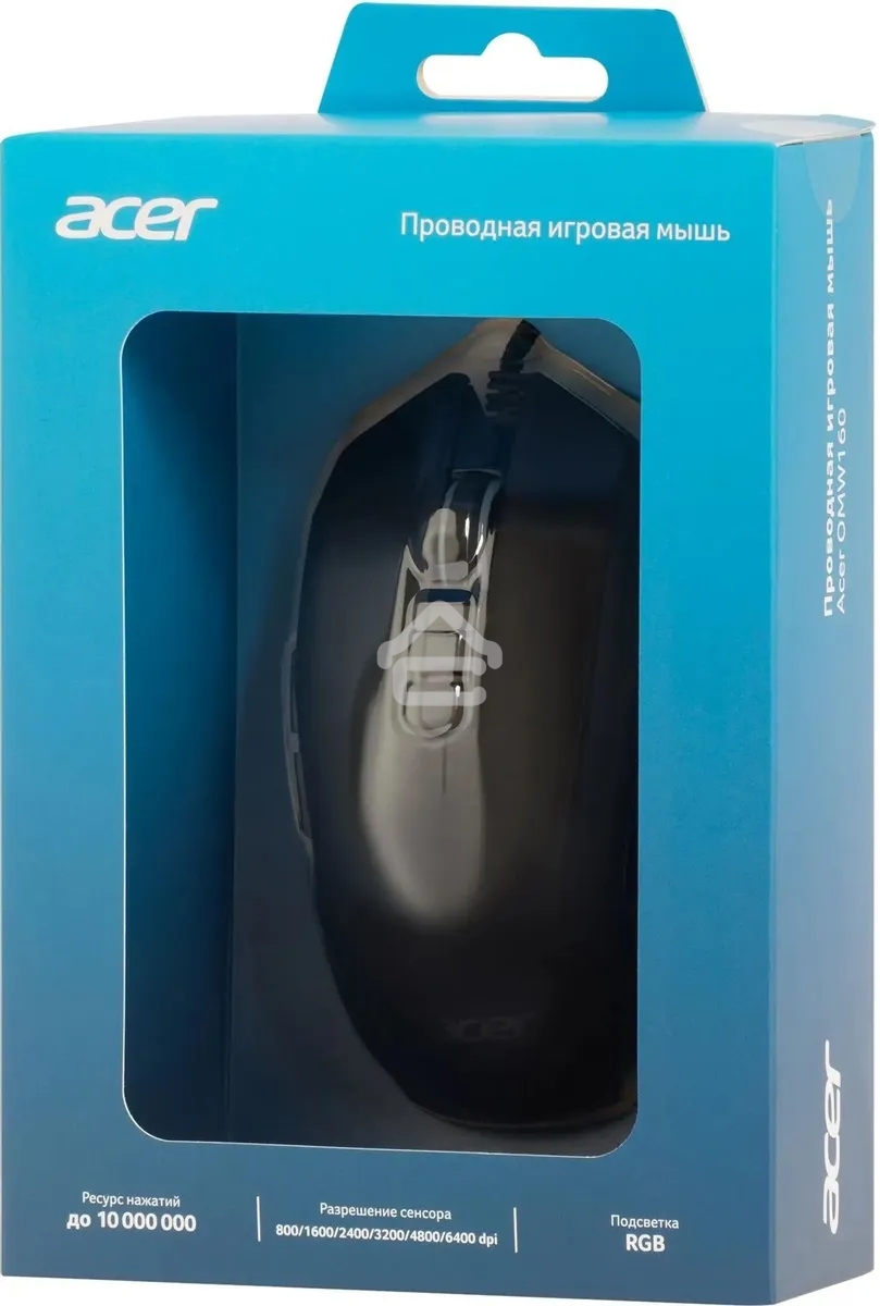Мышь проводная Acer OMW160 черный, 6400 dpi, USB, кнопки - 8