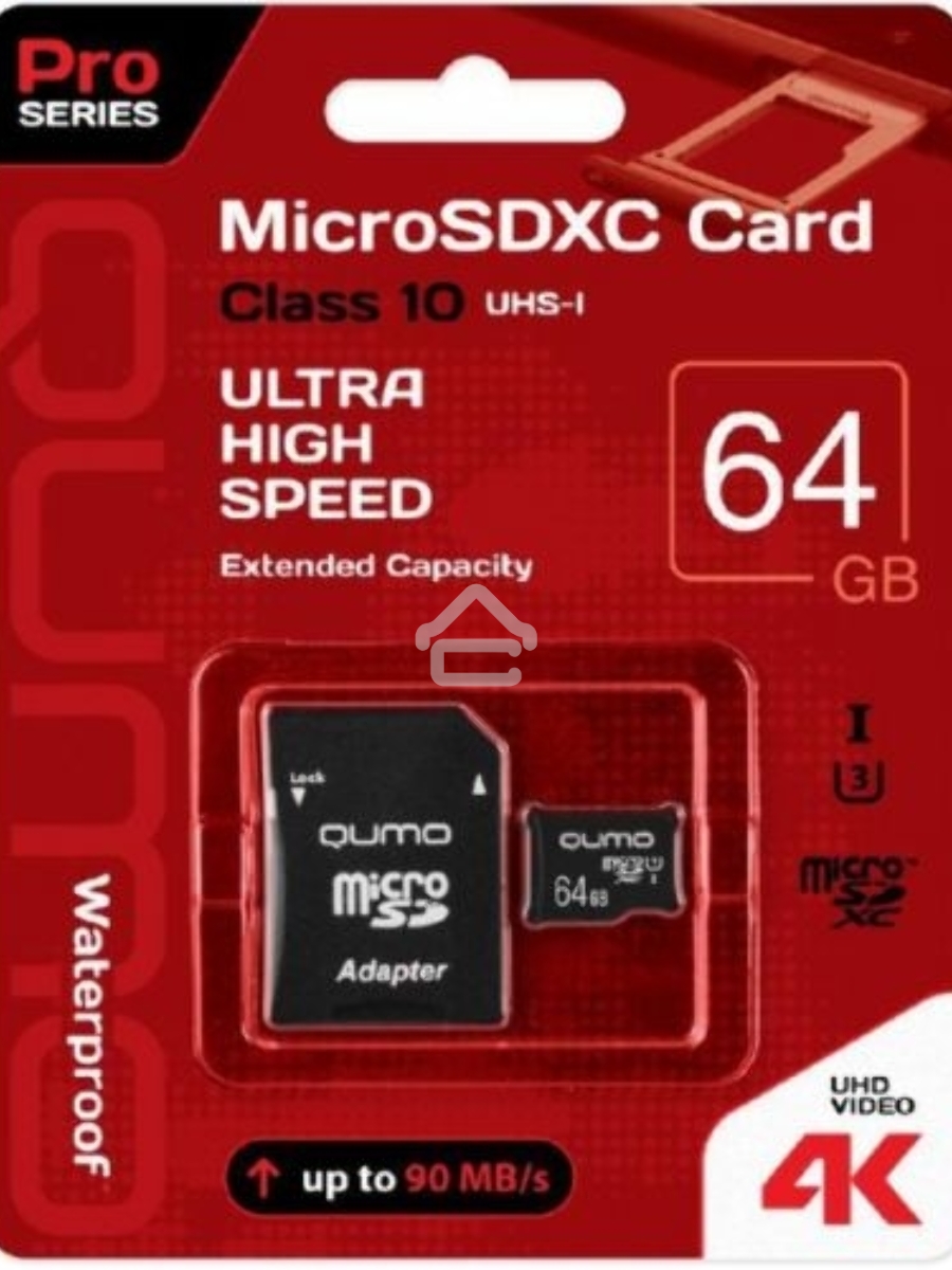 Флеш карта QUMO MicroSDXC 64GB Сlass 10 UHS-I ,3.0 без адаптера SD, черно-красная картонная упаковка