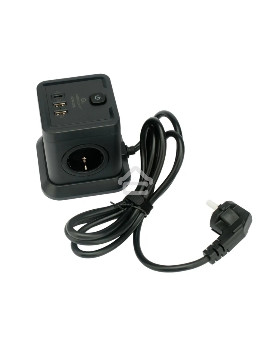 Сетевой фильтр Cablexpert Tower TWR-4-CU2-B-2, 4р, 10А, 1xType-C PD, 20Вт, 2хUSB, 2м, ур.защиты 2+, черный, коробка