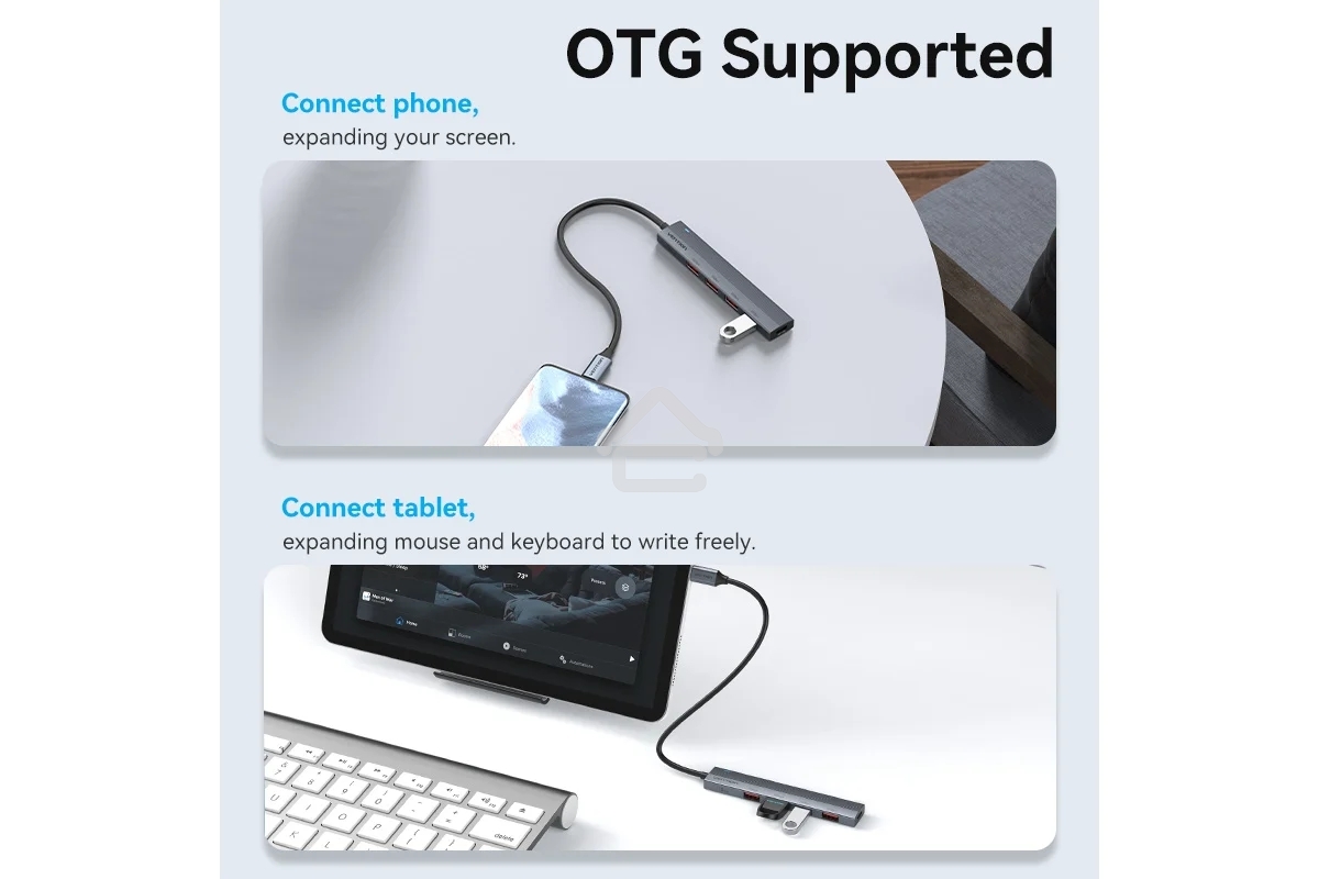 Концентратор Vention OTG USB 3.2 Gen 2 Type-C на 4 USB порта + USB-C PD Серый - 0.15м.