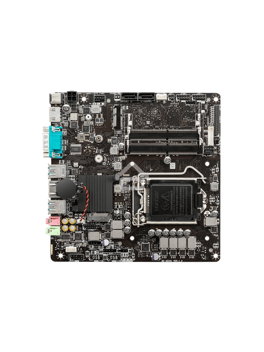 Материнская плата MSI H510TI-S09, LGA 1200, Intel H510, 2xSO-DIMM DDR4, 2xSATA, 1xM.2, 1xHDMI, 1x1Gb LAN, 4xUSB-A 3.2 Gen 1, 2x3.5мм, 5.1, Mini-ITX