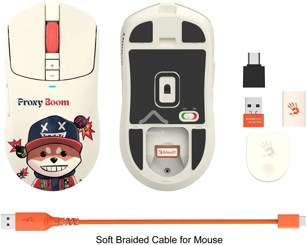 Мышь беспроводная/проводная A4Tech Bloody R72 Ultra Proxy Boom бежевый, 20000 dpi, радиоканал, USB, кнопки - 7