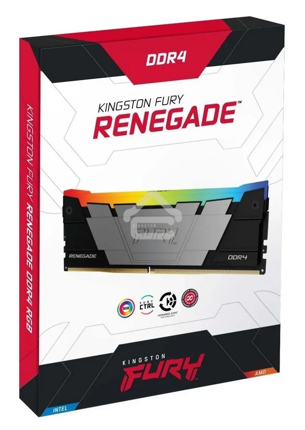 Оперативная память Kingston Fury Renegade, DDR4, 16GB (2x8GB), 3600MHz, CL16, DIMM, с радиаторами, RGB, серый/черный