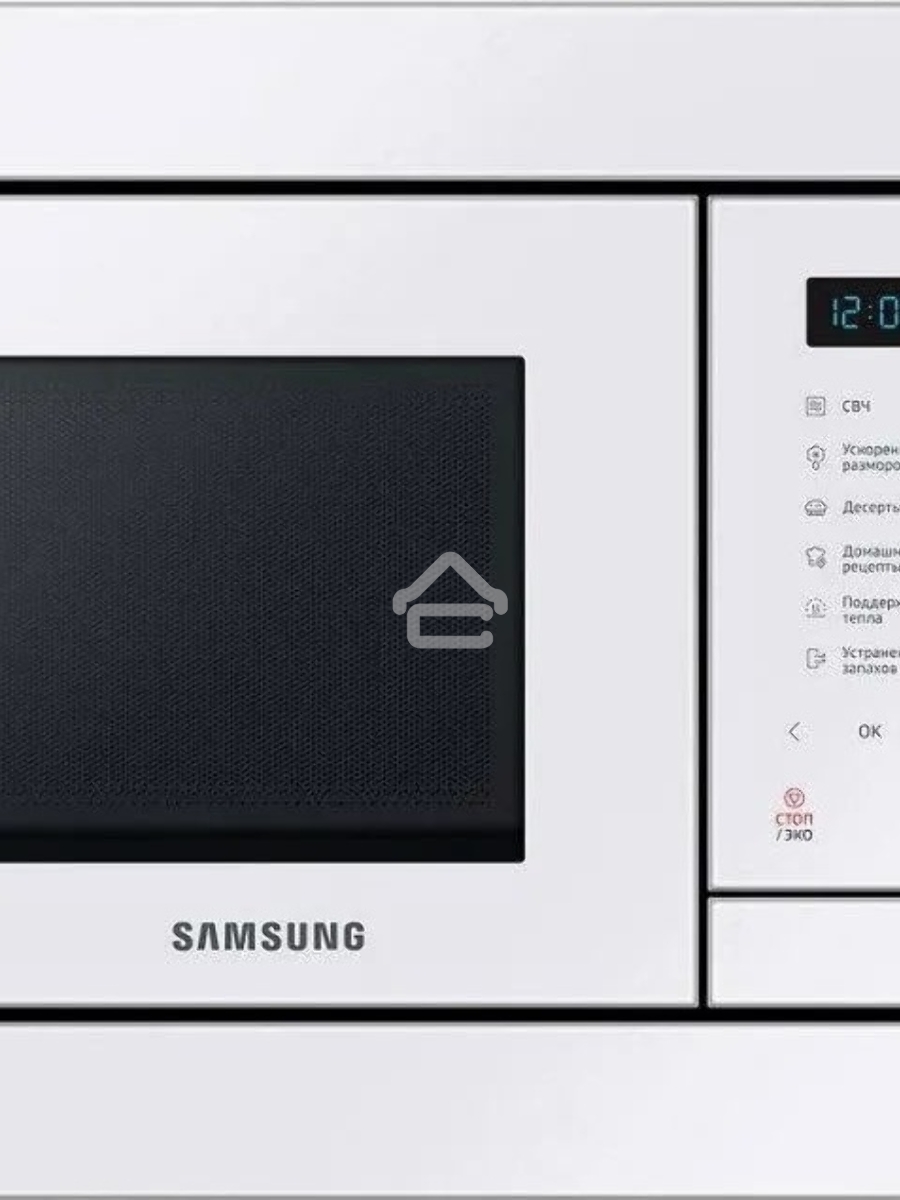 Микроволновая печь встраиваемая Samsung MS23A7118AW/BW белый, 23 л, 800 Вт, переключатели - сенсор