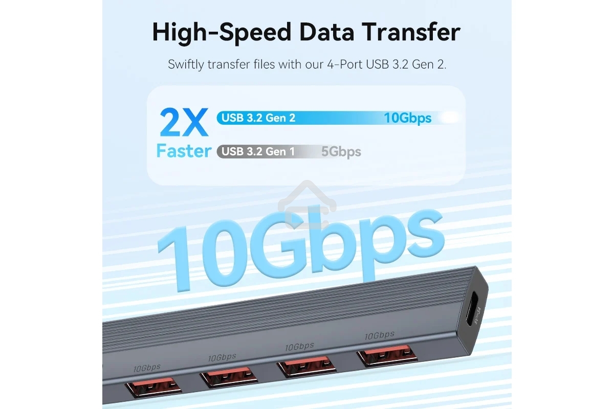 Концентратор Vention OTG USB 3.2 Gen 2 Type-C на 4 USB порта + USB-C PD Серый - 0.15м.