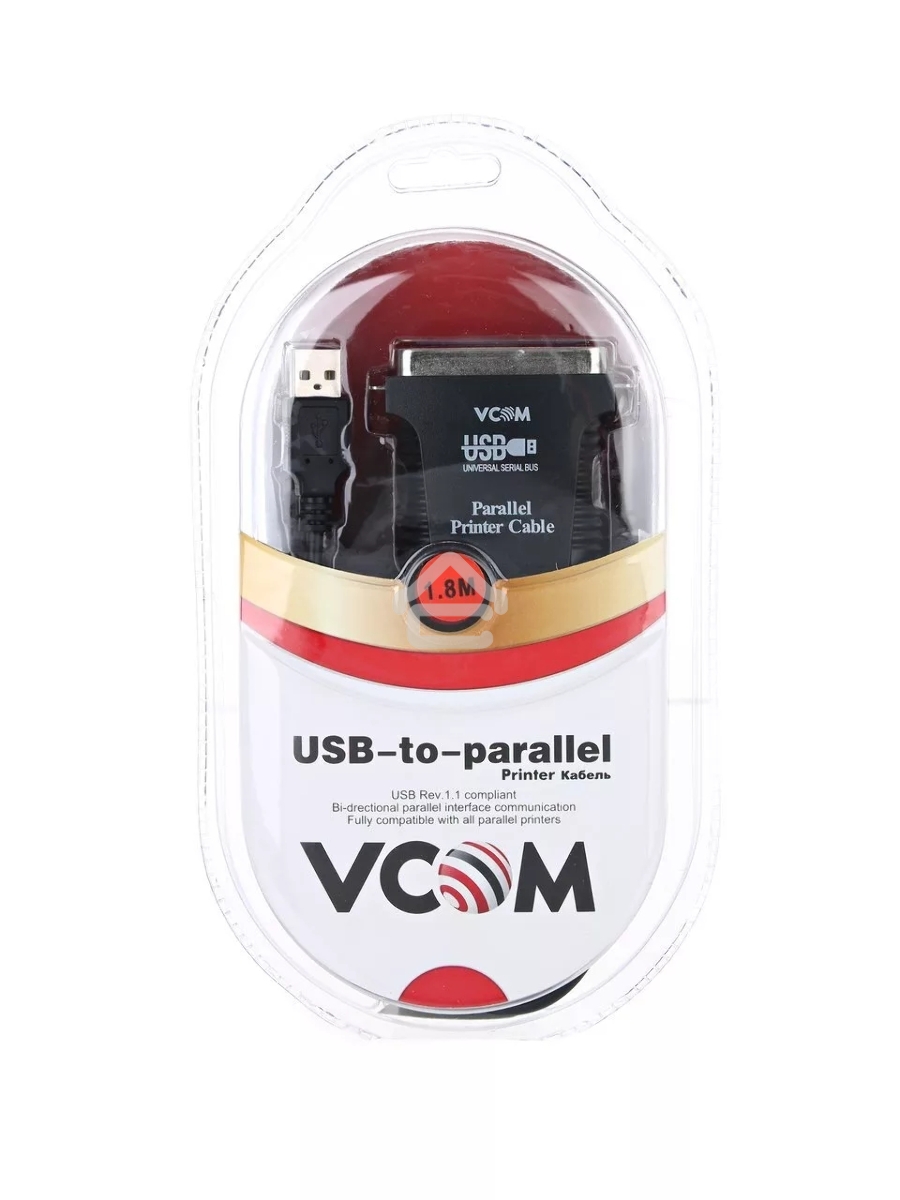 Кабель AM/LPT 1.8м VCOM Кабель-адаптер USB -> LPT (прямое подключение к LPT порту принтера), VUS7052