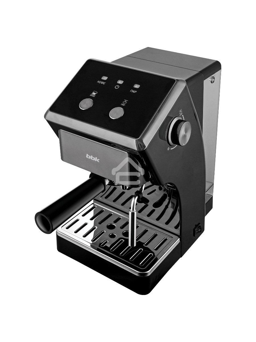 Кофеварка рожковая BBK BCM1503 черный/серый, исп. кофе - молотый, 1.5 л, 1050 Вт, 15 Бар