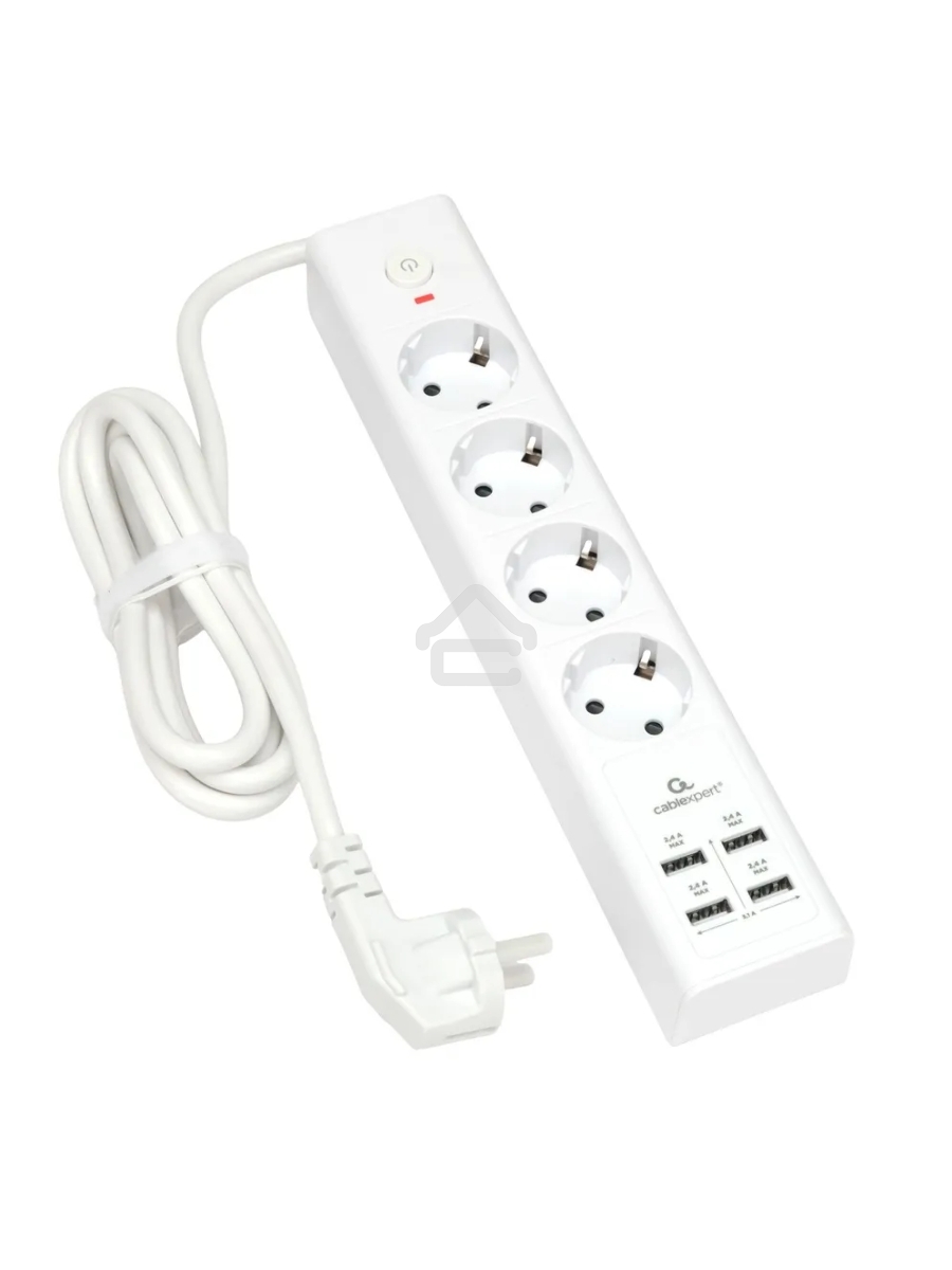 Сетевой фильтр Cablexpert Exnovo EXN-4-U4-W-2, 4р, 16А, 4хUSB, 3.4A, 2м, ур.защиты 4+, белый, коробка