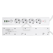 Сетевой фильтр Cablexpert Exnovo EXN-4-CU2-W-2, 4 р, 16А, 1xType-C PD, 30Вт, 2хUSB, 2 м, ур.защиты 4+, белый, коробка