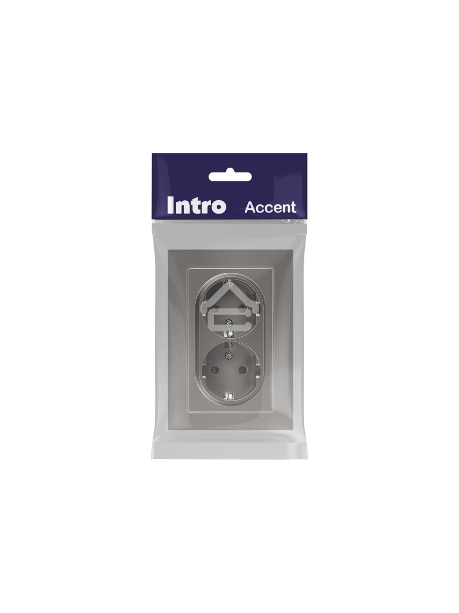 Розетка Intro Accent 6-205-09 двойн. 2X2P+E Schuko 16А-250В IP20 СУ AL/CU титан Б0063500