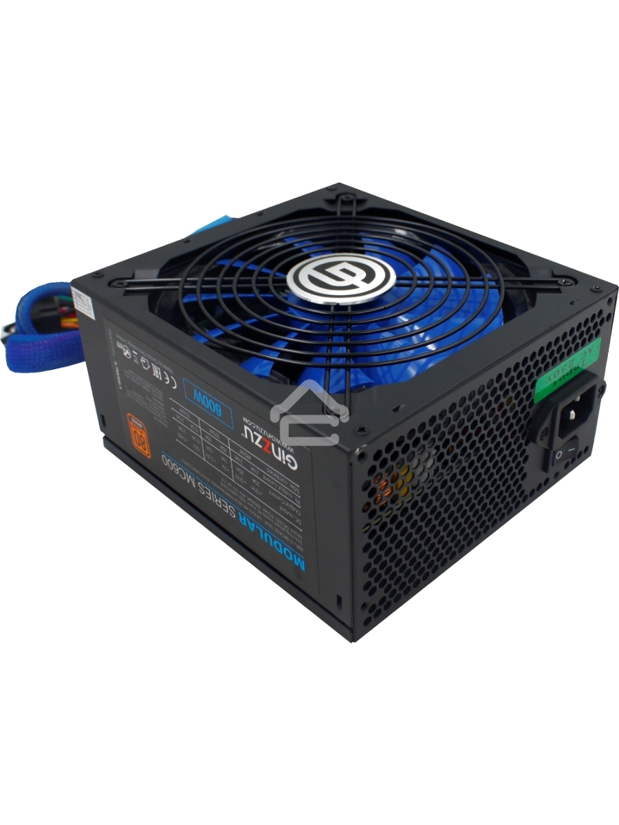 Блок питания Ginzzu MC600, 600Вт, 80 PLUS Bronze, 140мм, модульный, черный