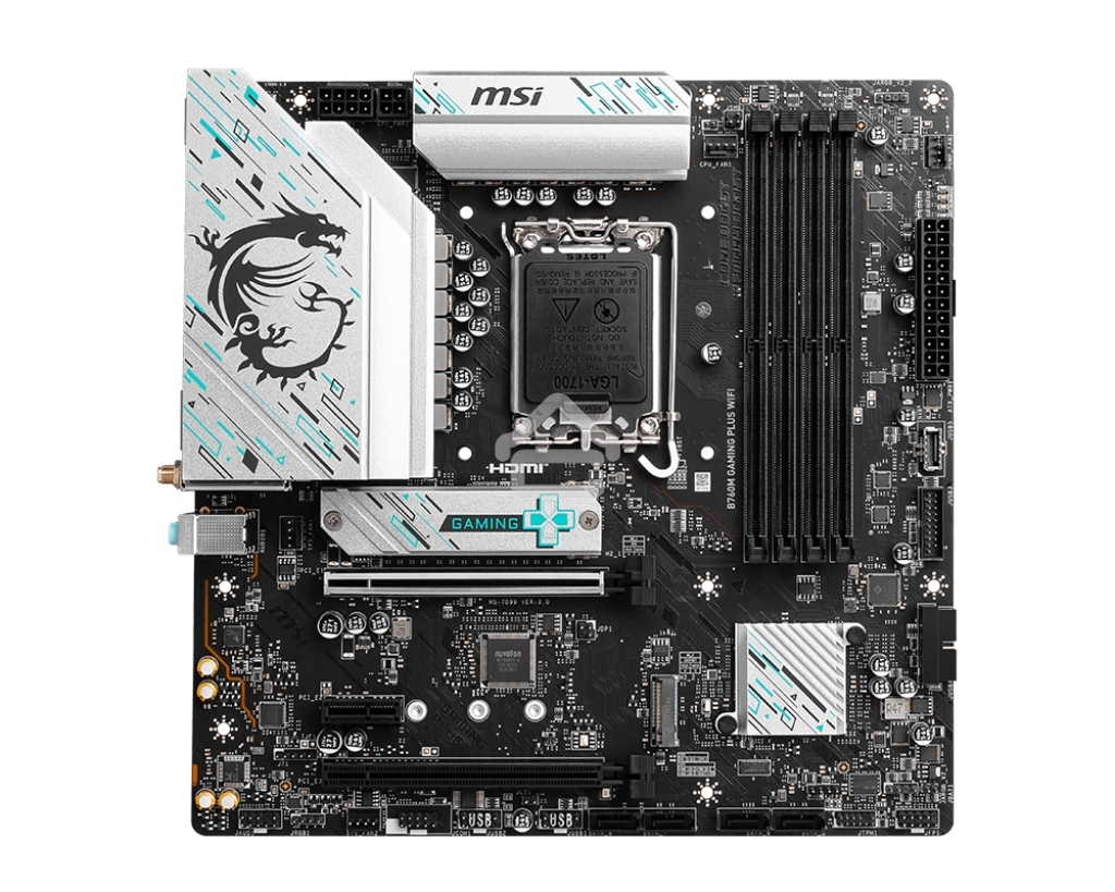 Материнская плата MSI B760M GAMING PLUS WIFI, LGA 1700, Intel B760, 4xDIMM DDR5, 4xSATA, 2xM.2, 1xPCI-E 4.0 x16, 1xPCI-E 3.0 x1, 2xHDMI, 2xDP, 1x 2.5Gb LAN, 2xUSB-A 3.2 Gen 2, 4xUSB 2.0, Micro-ATX
