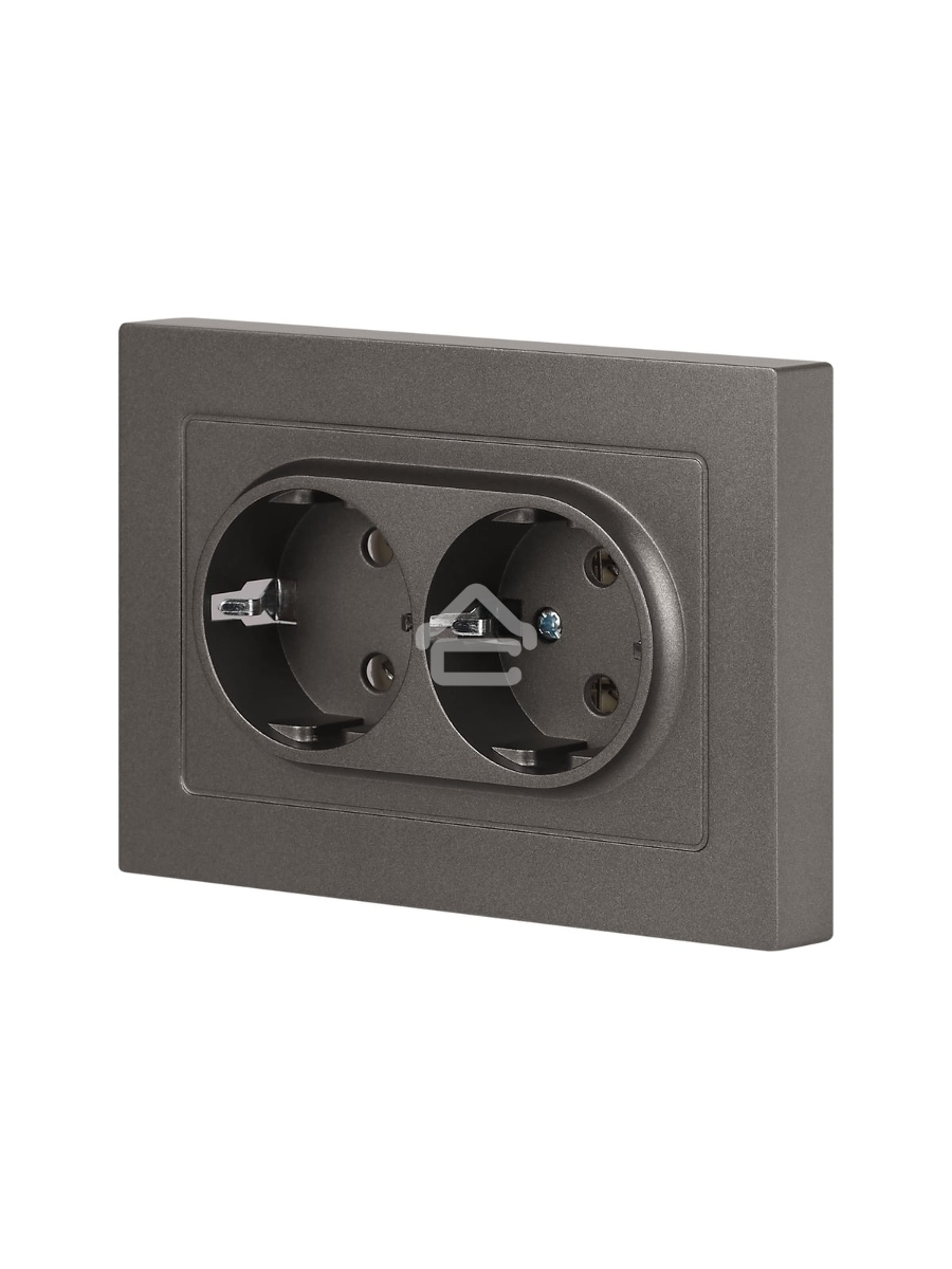 Розетка Intro Accent 6-205-09 двойн. 2X2P+E Schuko 16А-250В IP20 СУ AL/CU титан Б0063500