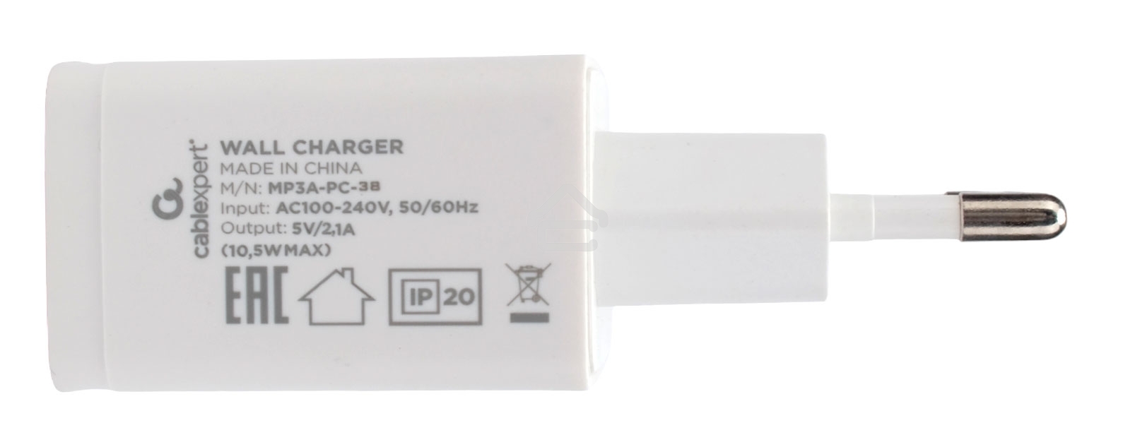 Адаптер питания Cablexpert MP3A-PC-38 100/220V - 5V USB 1 порт, 2A, белый