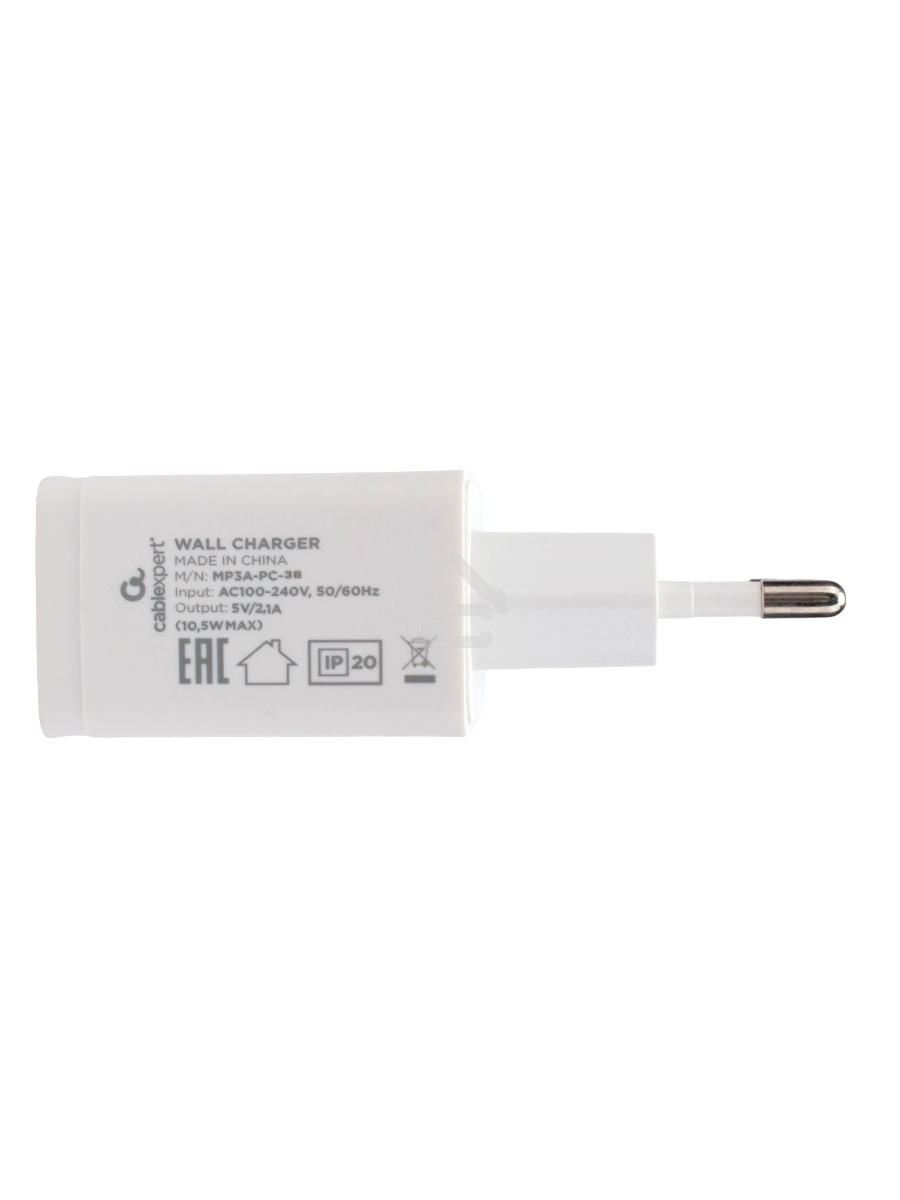 Адаптер питания Cablexpert MP3A-PC-38 100/220V - 5V USB 1 порт, 2A, белый