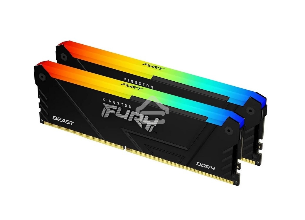 Оперативная память Kingston Fury Beast, DDR4, 32GB (2x16GB), 3200MHz, CL16, DIMM, с радиатором, RGB, черный
