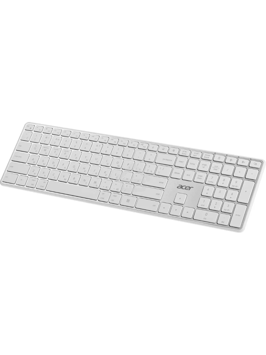 Клавиатура Acer OKR301 (ZL.KBDEE.015) беспроводная, USB, Bluetooth/Радиоканал, белый/серебристый
