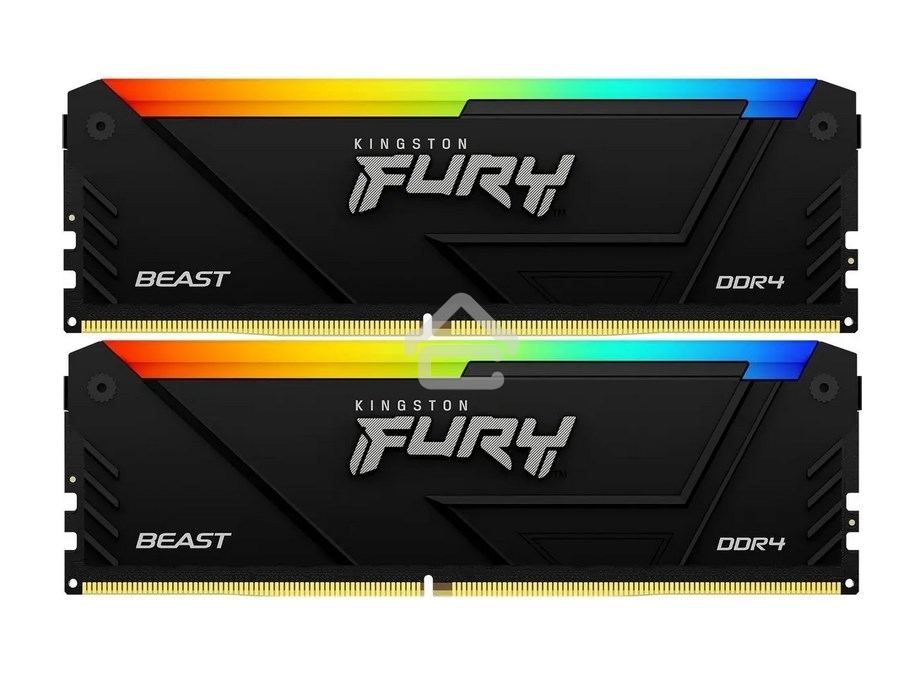 Оперативная память Kingston Fury Beast, DDR4, 32GB (2x16GB), 3200MHz, CL16, DIMM, с радиатором, RGB, черный