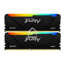 Оперативная память Kingston Fury Beast, DDR4, 32GB (2x16GB), 3200MHz, CL16, DIMM, с радиатором, RGB, черный