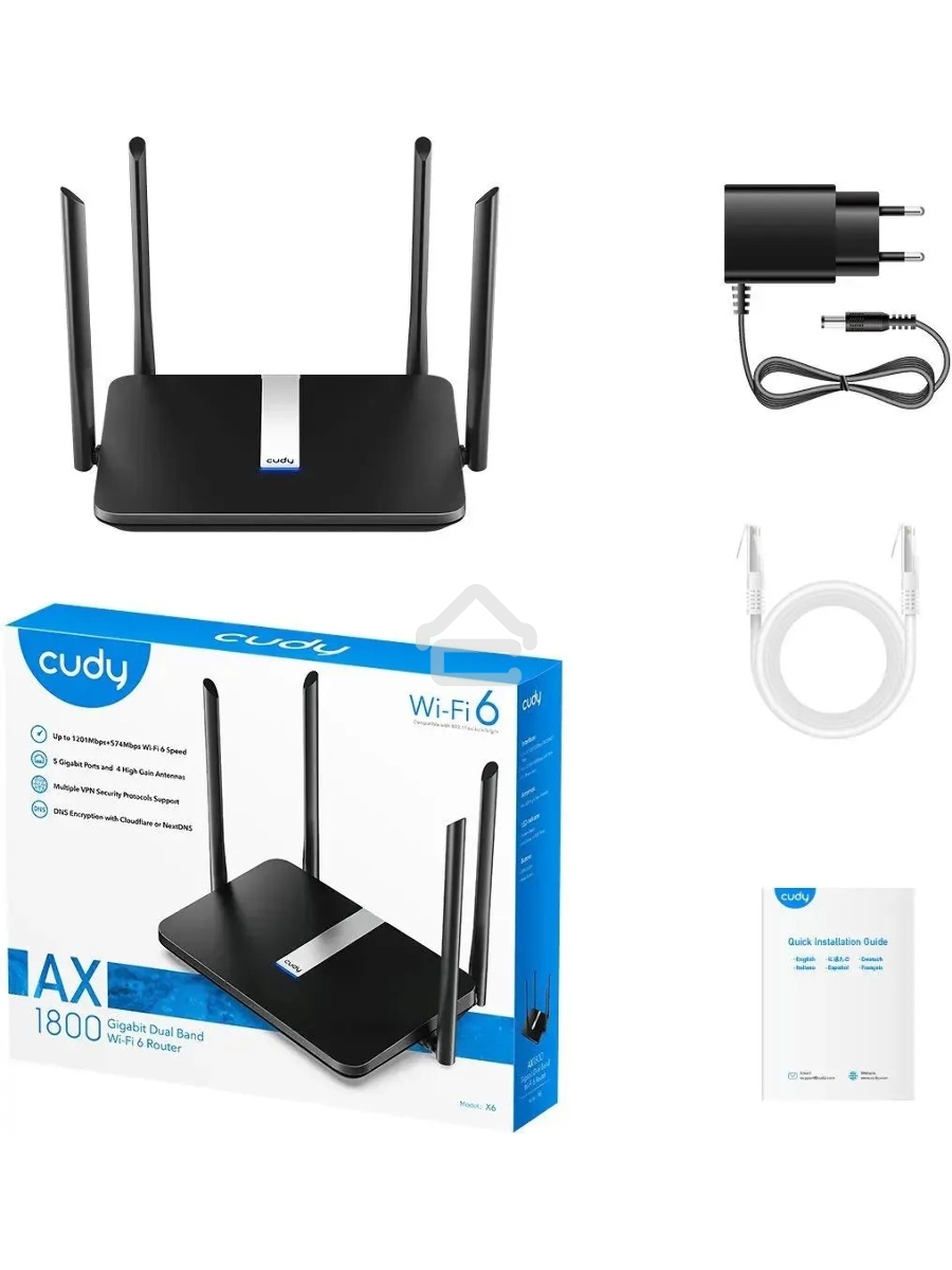 Роутер беспроводной Cudy X6 AX1800 10/100/1000BASE-TX черный