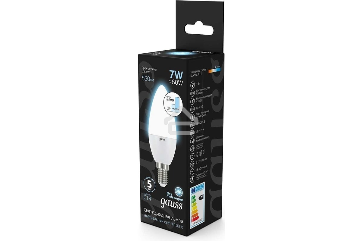 Лампа светодиодная Gauss LED Candle 7Вт E14 4100К step diммable (диммир.)
