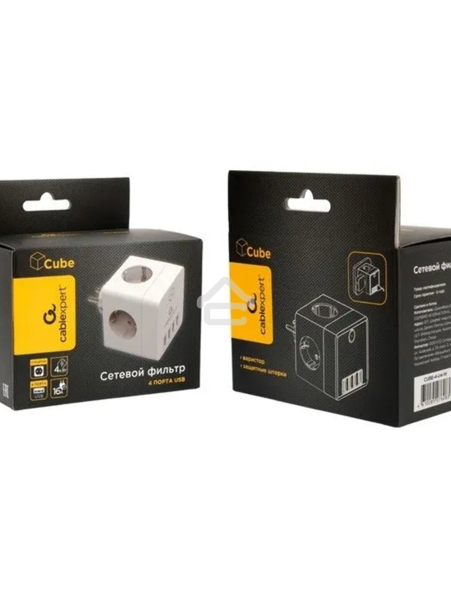 Сетевой фильтр Cablexpert Cube CUBE-4-U4-W, 4 р, 16А, 4хUSB, ур.защиты 2+, белый, коробка