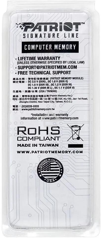 Оперативная память Patriot Signature, DDR5, 8GB (1x8 GB), 5600 MHz, CL46, SO-DIMM